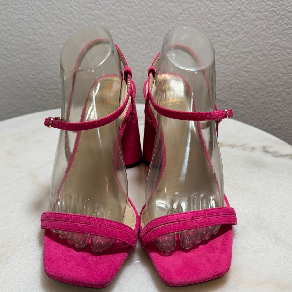 Sam Edelman Kit Fuchsia Pink Suede Block Heel Sandals Square Toe Womens 9M 39